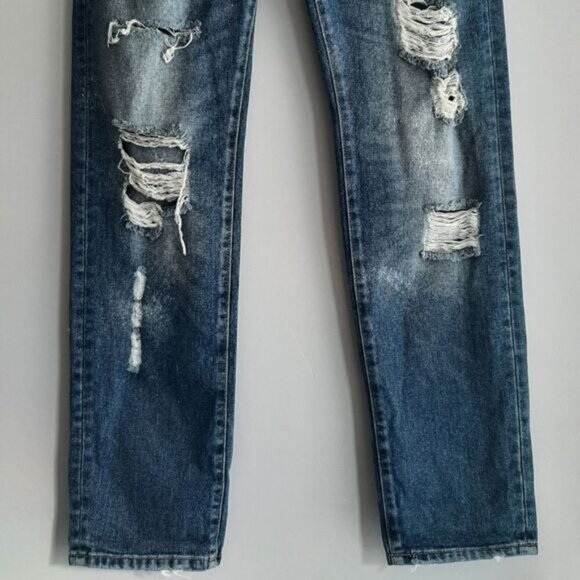 ZARA Basic Heritage Denim Distressed Medium Wash Jeans Sz 10 Flawed - Picture 3 of 16